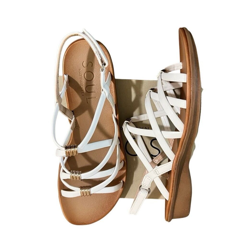 NIB SOUL Naturalizer Women's White Sierra Gladiator Strappy Flat Sandals Size 9 - Picture 6 of 11
